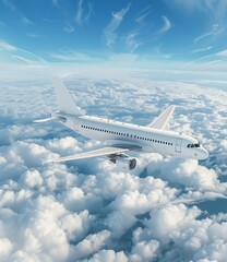 Soaring Above the Clouds, A Majestic Aerial View of a Commercial Airplane