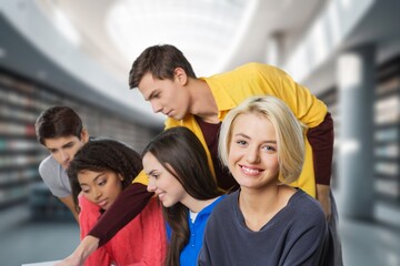 Happy medical student and friends study together