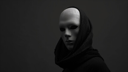 A person in a mask on a black background. The concept of incognito.