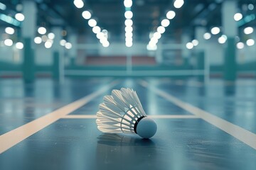 Badminton shuttlecock with badminton court background. Sports theme background