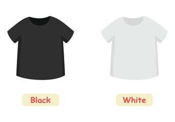 Opposite words antonym black and white illustration of t shirt