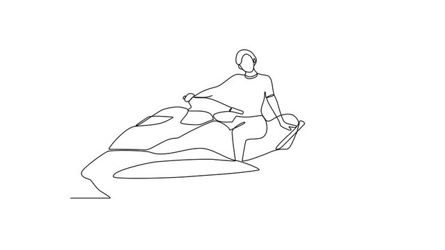 Animated self drawing of people play Jet ski vector illustration. Jet ski design in simple linear continuous style video concept. Sports themes design for your great asset video concept illustration.