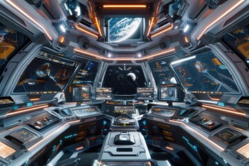 Fototapeta premium High-tech control room inside the space station