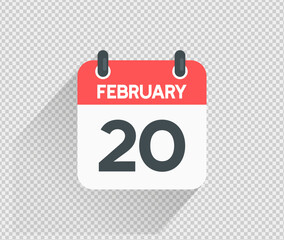 February 20 Calendar icon vector illustration Blank background