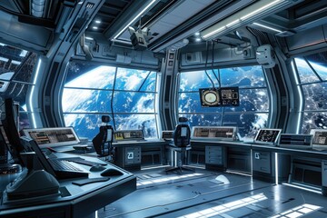 Obraz premium High-tech control room inside the space station