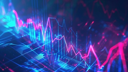 Abstract digital chart background with stock business graphs, statistics, and diagrams depicting data exchange in finance, economic trends, and trade.