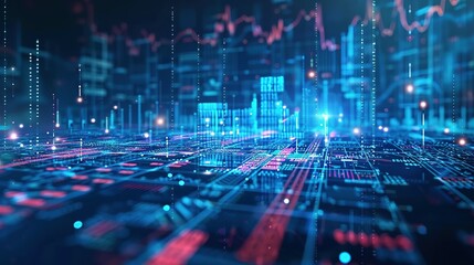 Abstract digital chart background with stock business graphs, statistics, and diagrams depicting data exchange in finance, economic trends, and trade.