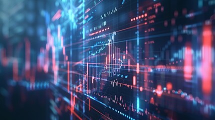 Abstract digital chart background with stock business graphs, statistics, and diagrams depicting data exchange in finance, economic trends, and trade.