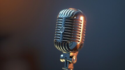 A microphone is lit up and is the focus of the image