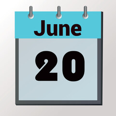 vector calendar page with date June 20, light colors