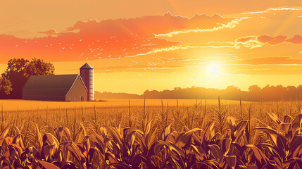 corn field golden hour with silo in background simple illustrative style --ar 16:9 --style raw --stylize 200 Job ID: 4c8f79d3-0ed2-4fcd-bf39-3de65f055062