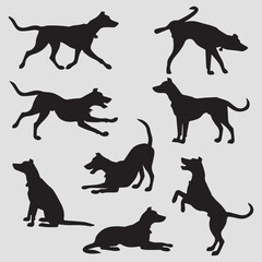 Pack de siluetas de poses de perros vector