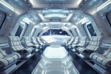 Futuristic space station corridor with advanced technology