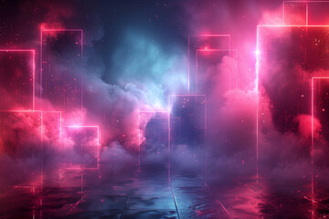 abstract background, metal panels with glowing edges in a back lit smoky room, for monitors 3:2