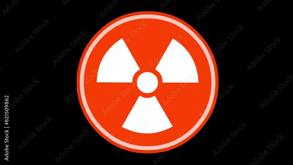 Poster video animation icon alert radioactive risk, on a transparent background with alpha channel set to z
