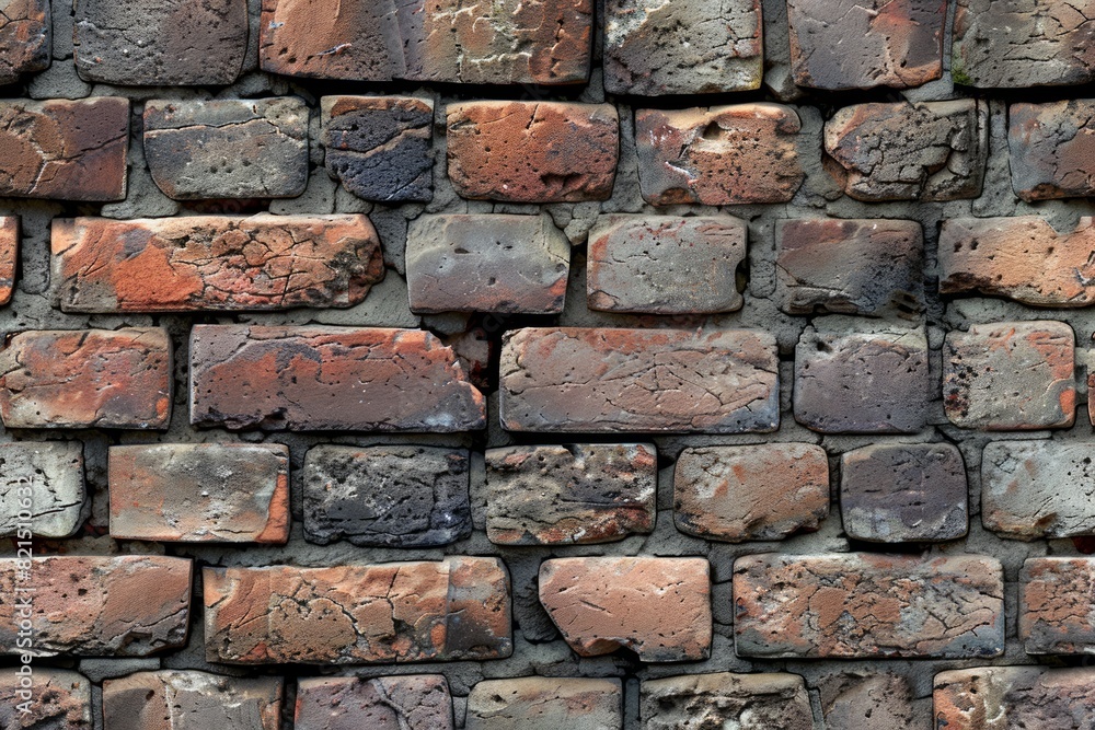 Poster textured brick wall displaying a mix of hues and tactile qualities, creating a visually captivating 