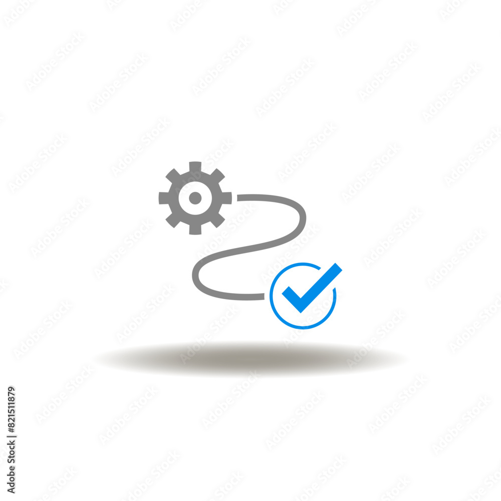 Poster vector illustration of gear way map to check mark. icon of execute. symbol of execution. sign of pat