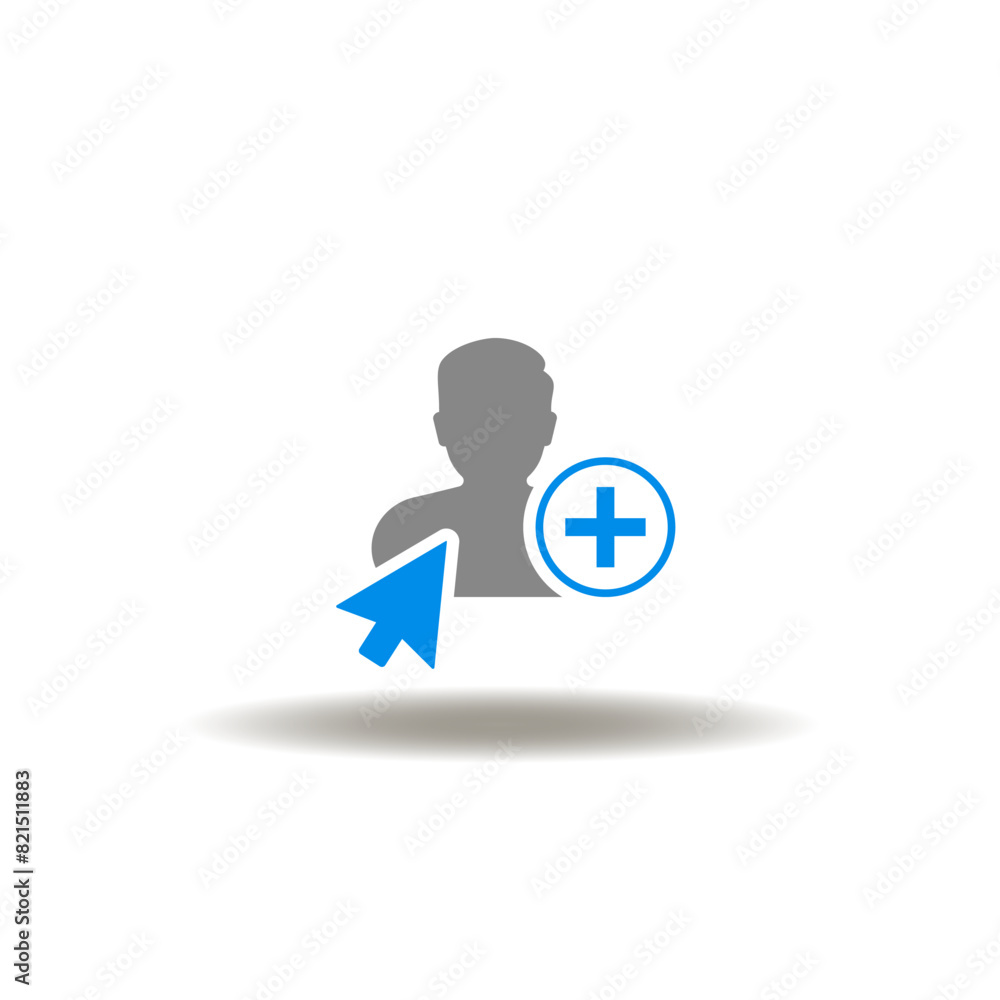 Poster vector illustration of man with mouse pointer and plus sign. icon of add user. symbol of new profile
