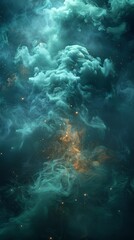 Green smoke and fog swirling ominously. 