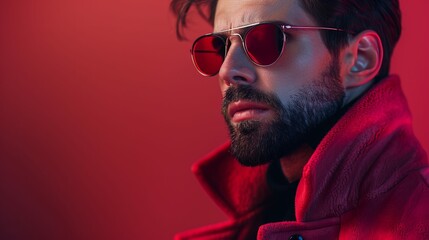 Fototapeta premium A hot handsome man in a red background