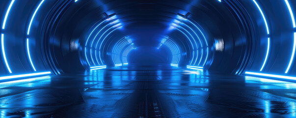 Futuristic scifi tunnel with glowing blue lights