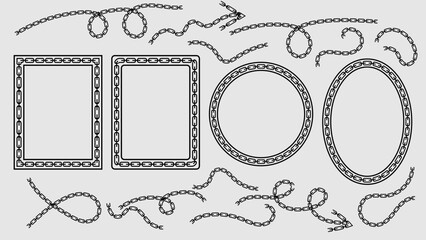 collection of scribbled chain brush elements for design. rectangular, oval, circle shapes