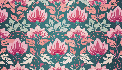 Fototapeta premium green leaf damask pattern background
