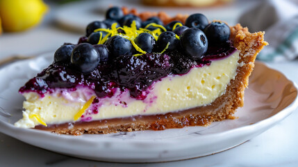 Delicious Blueberry Cheesecake Slice Close-Up