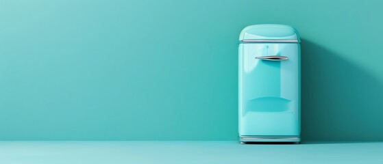 Retro-style turquoise refrigerator against a matching turquoise wall in a minimalist setting, showcasing vintage design and vibrant color contrast.
