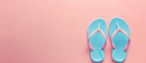 Blue and pink flip-flops on a peach background. Perfect for summer, beach, or vacation themes. Minimalist and colorful design.