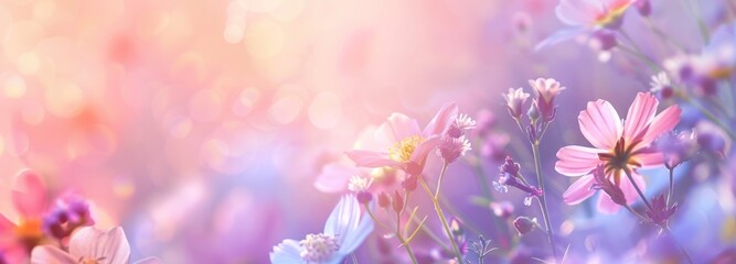 Colorful spring flowers background banner.