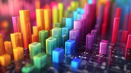 A 3D colorful bar graph showing a progression of growth, a concept for business development and analytics