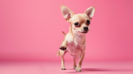 Chihuahua dancing, pink background