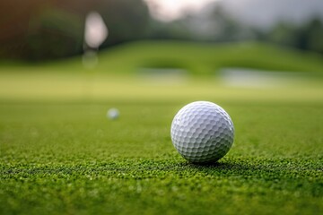 Golf ball in the middle of the golf course, sports theme background