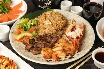 Steak, shrimp and lobster hibachi