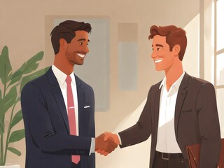 Fototapeta premium a cartoon of two men shaking hands with one being shaking hands.