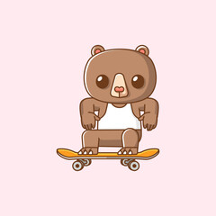 Cute bear Playing Skateboard animal kawaii chibi character mascot illustration outline style design