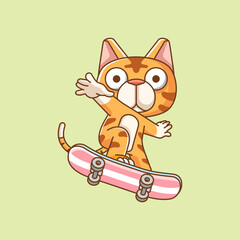 Cute cat Playing Skateboard trick animal kawaii chibi character mascot illustration outline style