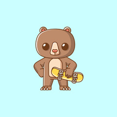 Cute bear Playing Skateboard animal kawaii chibi character mascot illustration