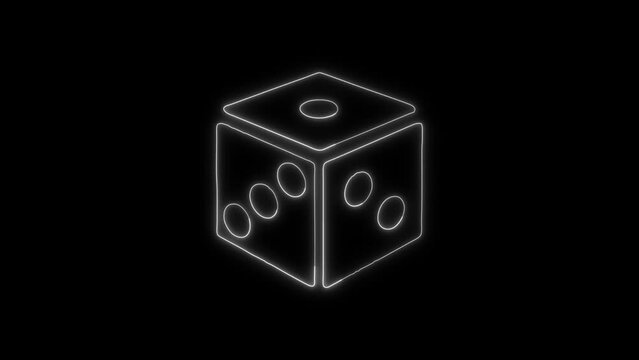 Glowing Blue Neon Dice Outline Icon and Symbol Animation on Black Background, HD Video