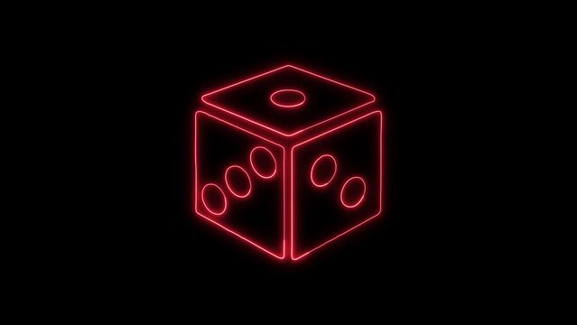 Glowing Blue Neon Dice Outline Icon and Symbol Animation on Black Background