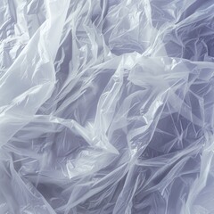 Obraz premium Plastic bag extended across a serene blue backdrop. Single-use plastic awareness concept