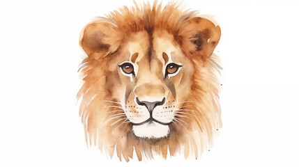 water color portrait illustration of a lion face on white background