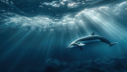 Naklejka premium a realistic photo of A minke whale swimming in the icy waters near Greenland