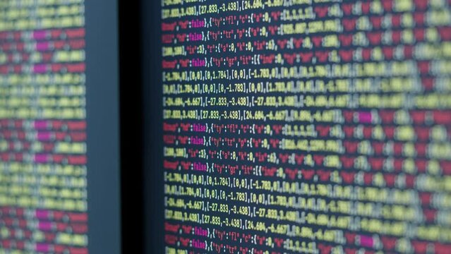Chat AI generating Coding UX UI script code text on screen, HTML5 in editor for website development, Close up Macro of Programming code software developer. 