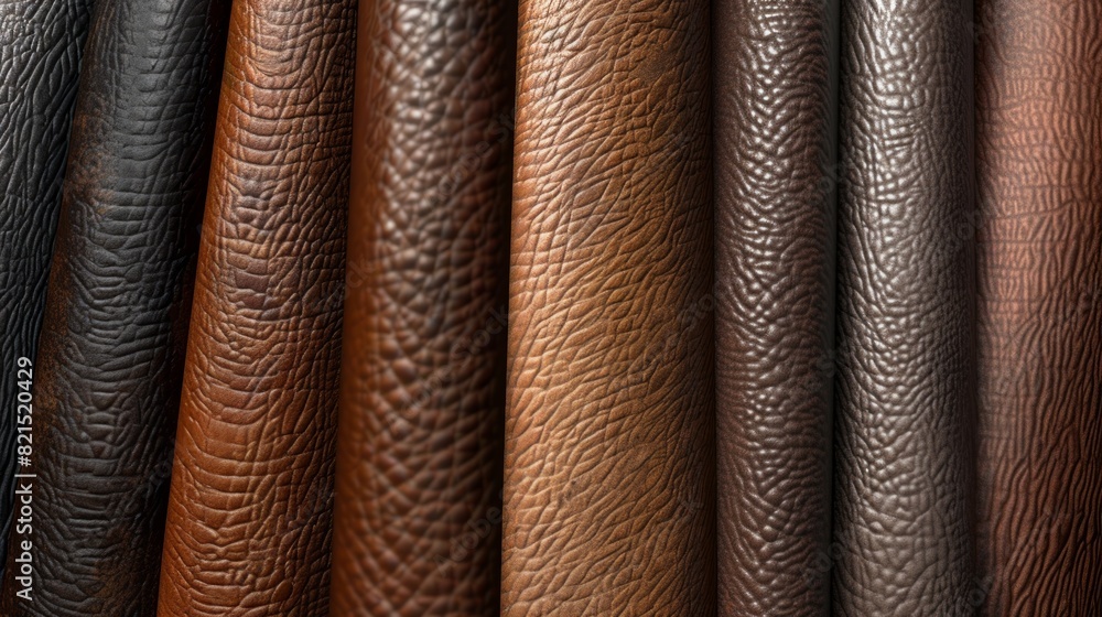 Poster assortment of leather swatches displaying a spectrum of colors and textures, ideal for customizing f
