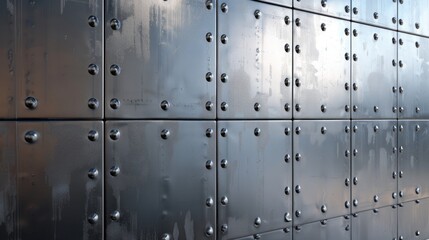 A wall with many metal studs and a few holes