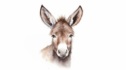 donkey  face portrait water color illustration painting front view white background