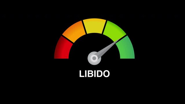 High libido meter level dial scale motion graphics 2d animation black background