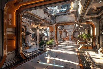 Futuristic space station interior